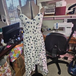 Adorable Butterfly Print Dress in White and Blue